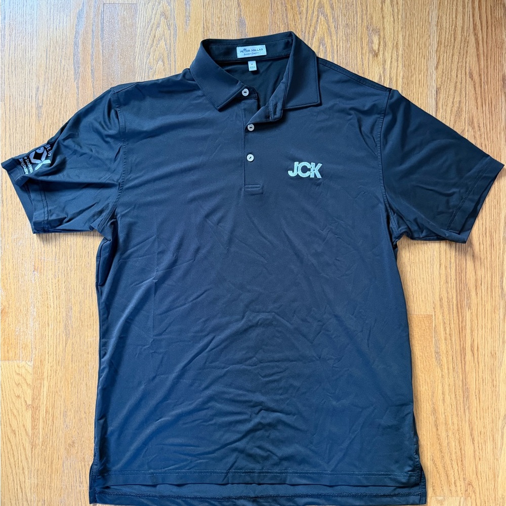 Peter Millar black polo white logo size M preppy golf
